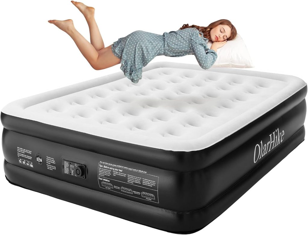 OlarHike Inflatable Queen Air Mattress with Built in Pump,18 Elevated Durable Mattresses for Camping,HomeGuests,FastEasy Inflation/Deflation Airbed,Black Double Blow up Bed,Travel Cushion,Indoor