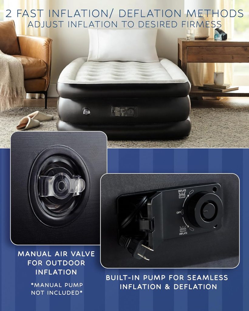 OlarHike Inflatable Queen Air Mattress with Built in Pump,18 Elevated Durable Mattresses for Camping,HomeGuests,FastEasy Inflation/Deflation Airbed,Black Double Blow up Bed,Travel Cushion,Indoor