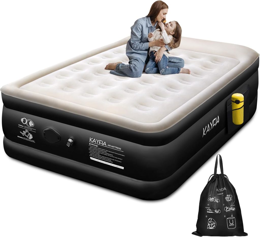 Queen Air Mattress with Built-in Wireless Pump  Flocked Surface 18 Elevated Blow up Mattress for Home  Camping Durable Inflatable Mattress Quick Inflation/Deflation Air Bed with Carry Bag, Black