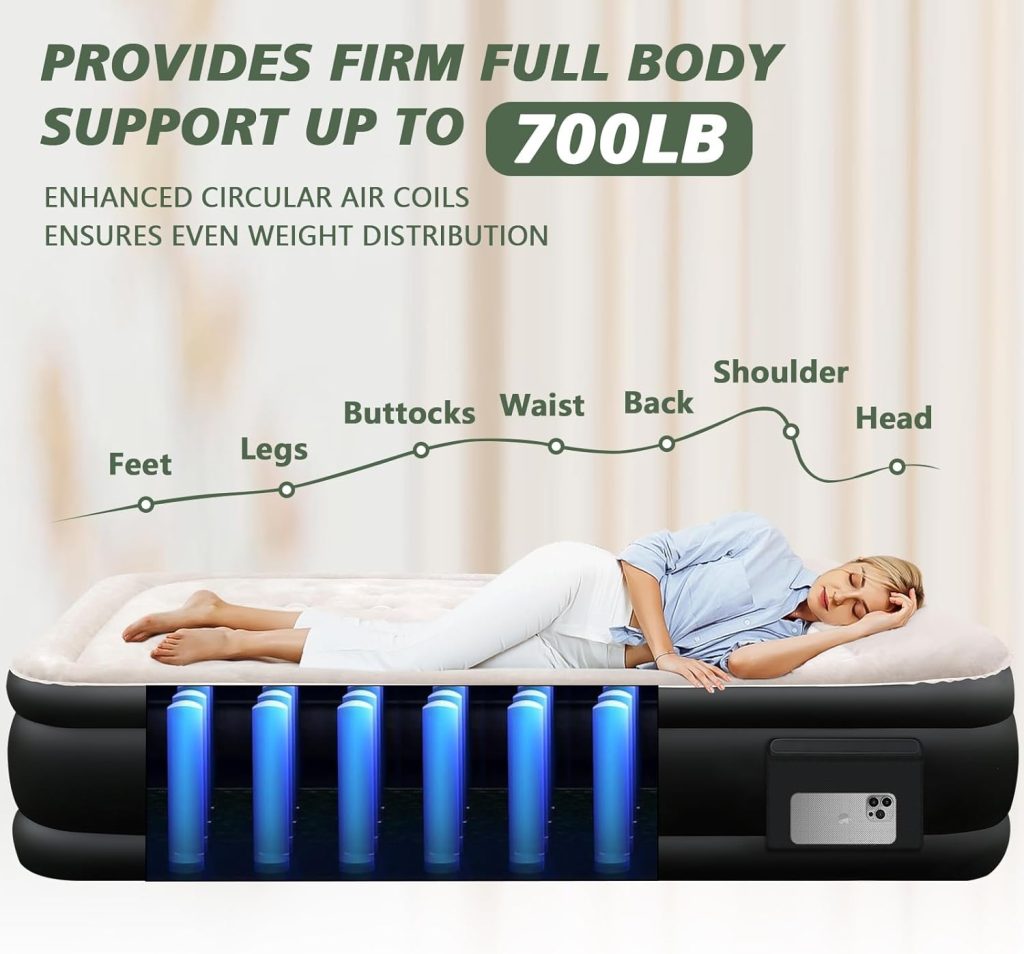 Queen Air Mattress with Built-in Wireless Pump  Flocked Surface 18 Elevated Blow up Mattress for Home  Camping Durable Inflatable Mattress Quick Inflation/Deflation Air Bed with Carry Bag, Black