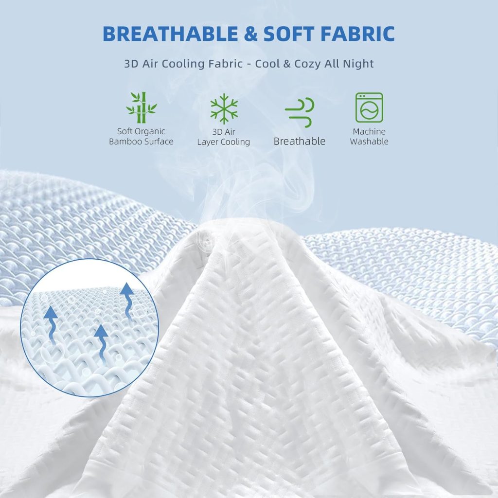 RestGuard 100% Waterproof Mattress Protector Queen, Breathable Cooling Bamboo 3D Air Fabric Mattress Cover, Soft Noiseless Bed Cover, Machine Washable, 8-21 Deep Pocket