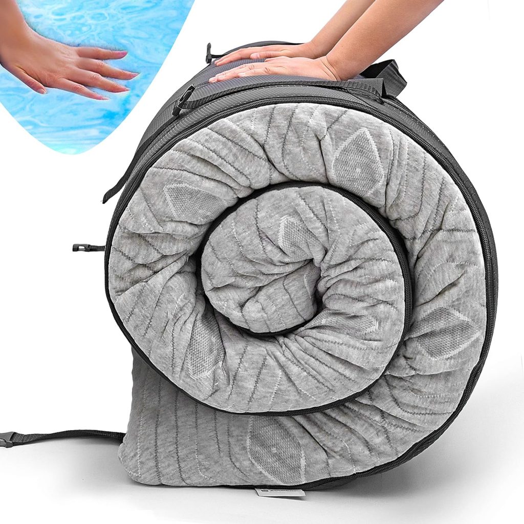 Roll Up Travel Mattress, CertiPUR-US 3” Cooling Gel Infused Memory Foam Sleeping Pad, Portable Foldable Floor Mat for Camping, Car  Bed Topper w/Waterproof Cover, Carry Bag | Kids, Cot, Single, Twin
