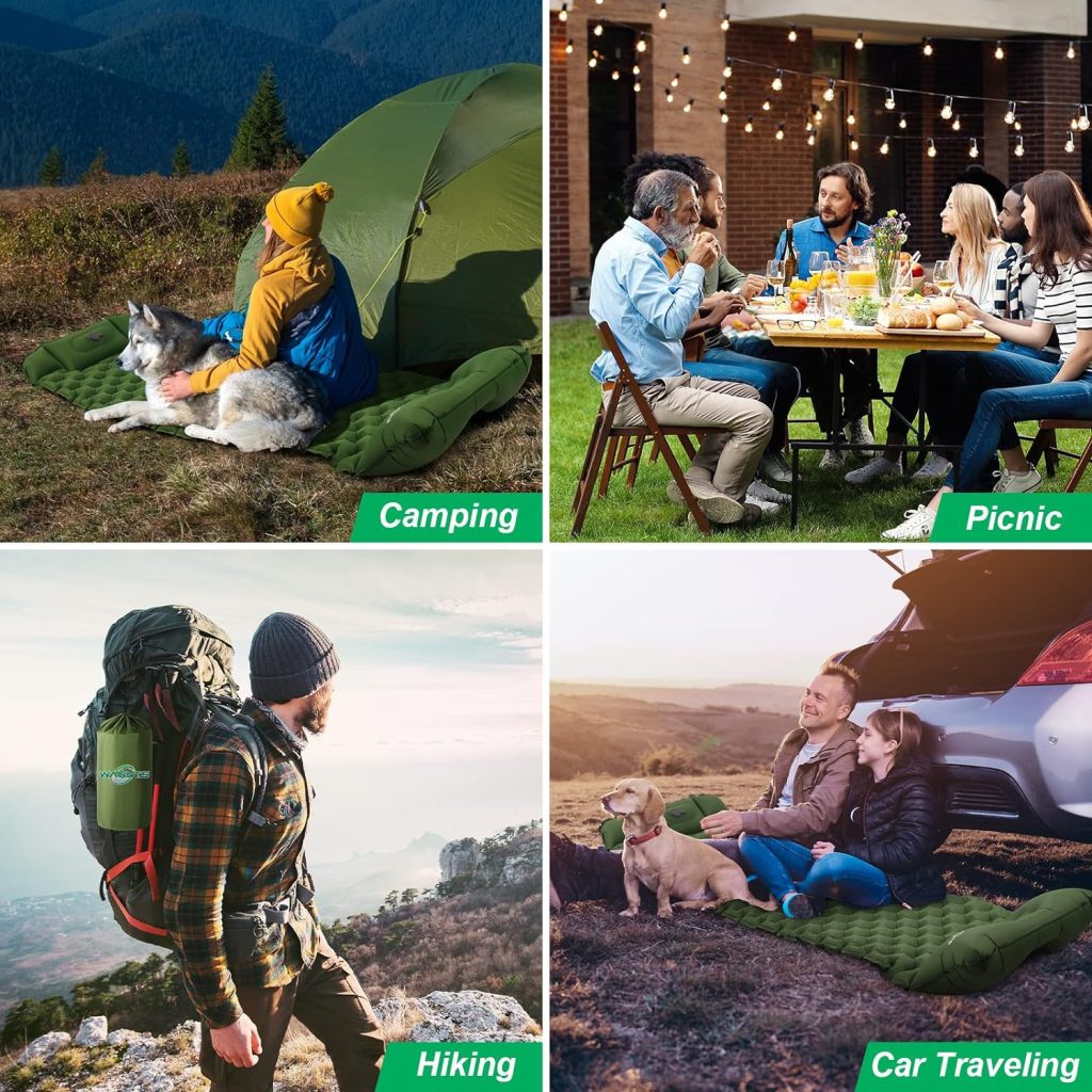 Sleeping Pad - WANNTS Ultralight Inflatable Sleeping Pad for Camping, 75X25, Built-in Pump, Ultimate for Camping, Hiking - Airpad, Carry Bag, Repair Kit - Compact  Lightweight Air Mattress(Green)