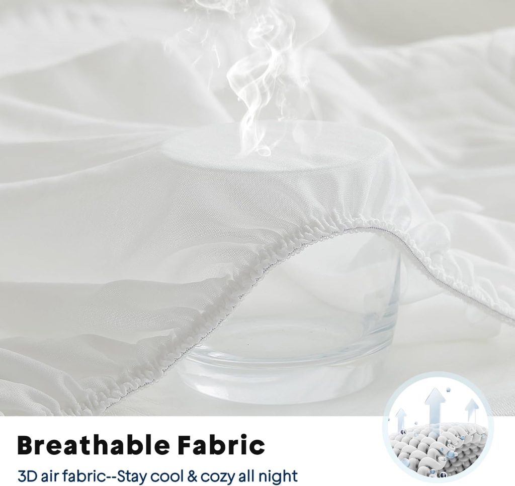 Timimi Queen Size 100% Waterproof Mattress Protector: Cooling Bed Mattress Cover - Ultra Soft  Breathable 3D Air Fabric Mattress Pad Cover Fitted 8-21 Deep Pocket - Noiseless Washable Vinyl Free