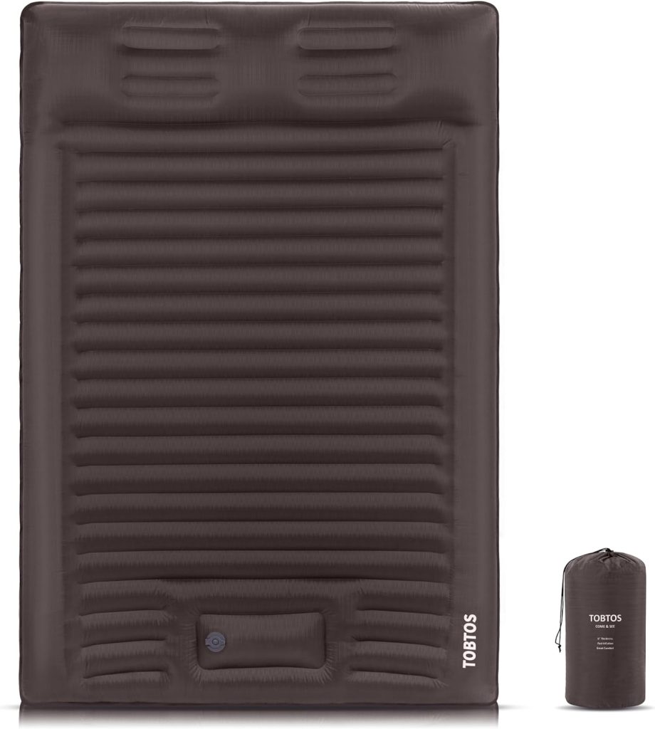TOBTOS Self Inflating Camping Sleeping Pad with Pillow, Thick 6 Inch Ultralight Sleeping Pad with Built-in Pump, Lightweight Sleeping Mat for Camping, Backpacking, Hiking, Tent (Grey)