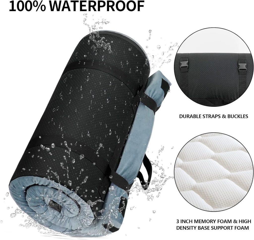 TONAHUTU Memory Foam Camping Mattress Pad, Portable Sleeping Pad Roll Up Travel Mattress Waterproof Foldable Floor Cot Mattress Guest Bed for Sleepover