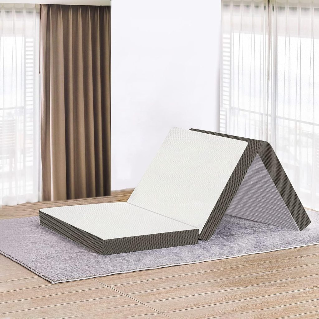 Treaton, 3-Inch Tri-Folding Gel Memory Foam Portable Floor Mattress | Breathable Mesh, Ultra Soft, Cot Pad, Removable and Washable Cover, Comfortable Support, Therapeutic Qualities, 25-Inch, White