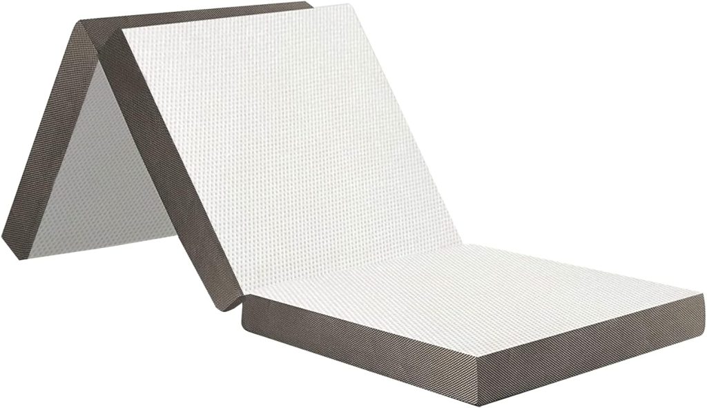 Treaton, 3-Inch Tri-Folding Gel Memory Foam Portable Floor Mattress | Breathable Mesh, Ultra Soft, Cot Pad, Removable and Washable Cover, Comfortable Support, Therapeutic Qualities, 25-Inch, White
