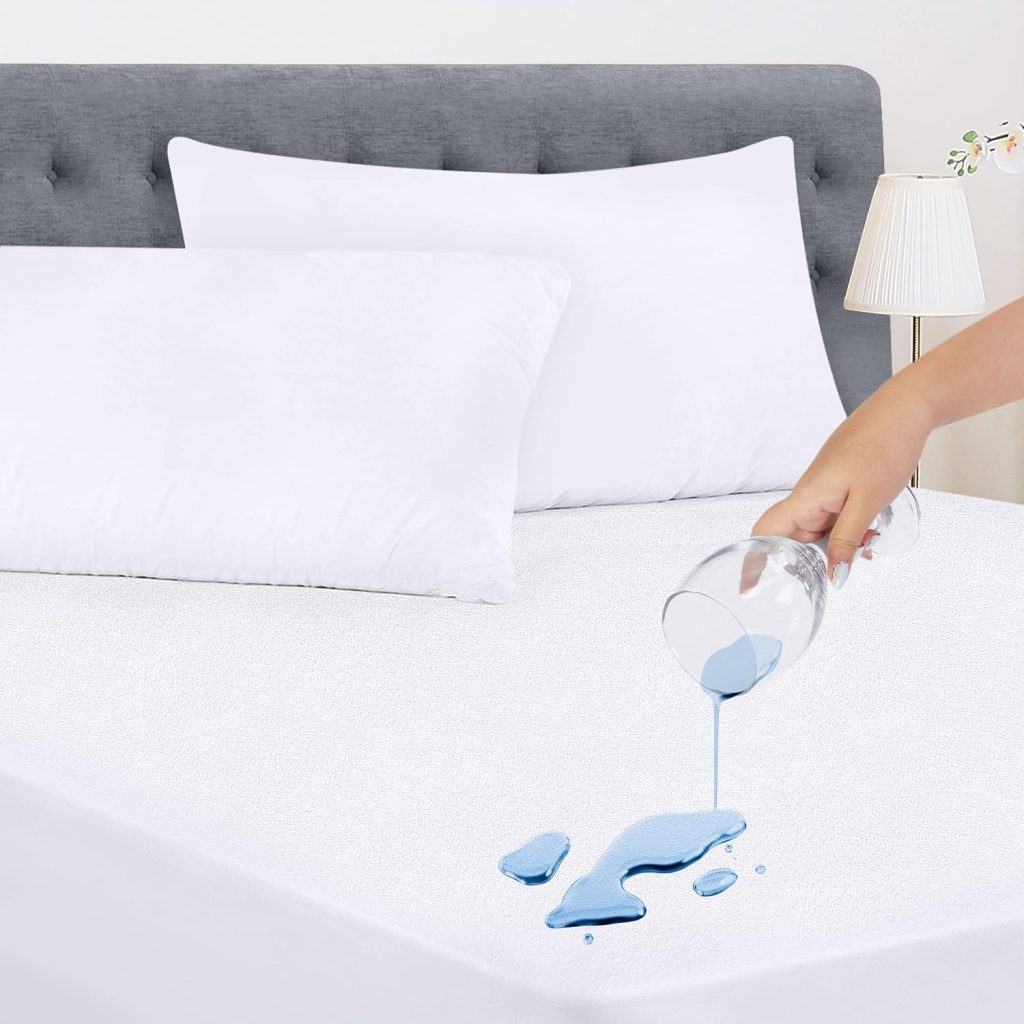 Utopia Bedding Waterproof Mattress Protector Queen Size, Viscose Made from Bamboo Mattress Cover, Breathable, Fitted Style with Stretchable Pockets (White)