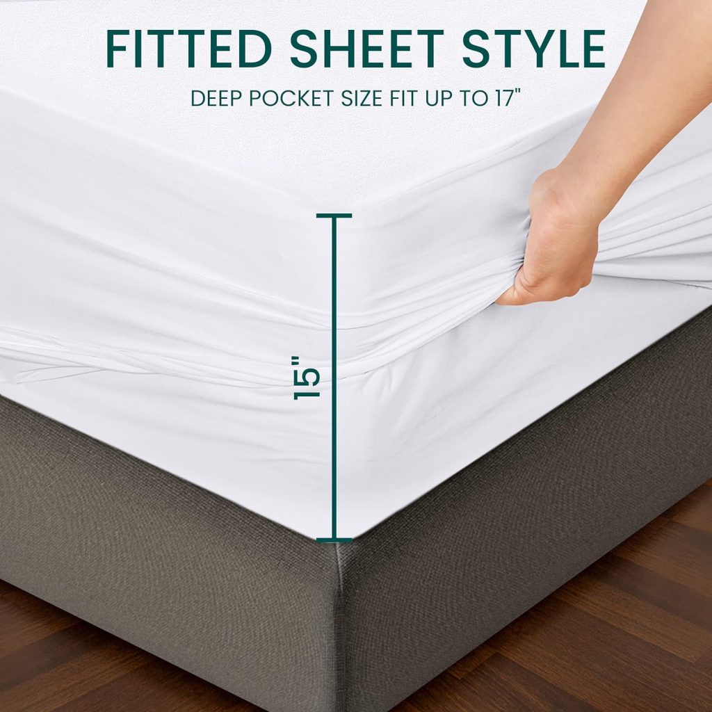 Utopia Bedding Waterproof Mattress Protector Queen Size, Viscose Made from Bamboo Mattress Cover, Breathable, Fitted Style with Stretchable Pockets (White)