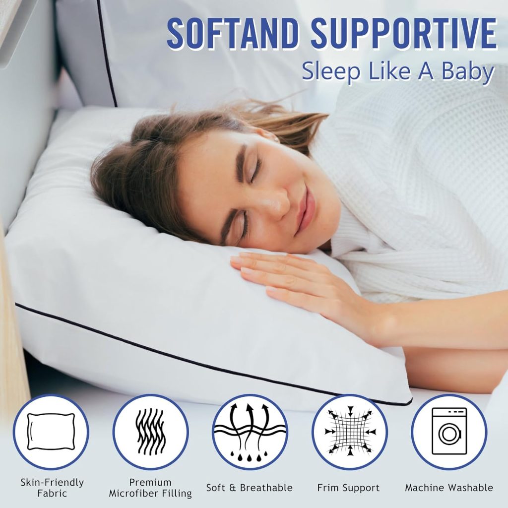 Vorouhals Hotel Collection Bed Pillows for Sleeping 2 Pack Standard Size Cooling Pillows Set of 2 for Back, Stomach or Side Sleepers, Super Soft Down Alternative Microfiber Filled Pillows