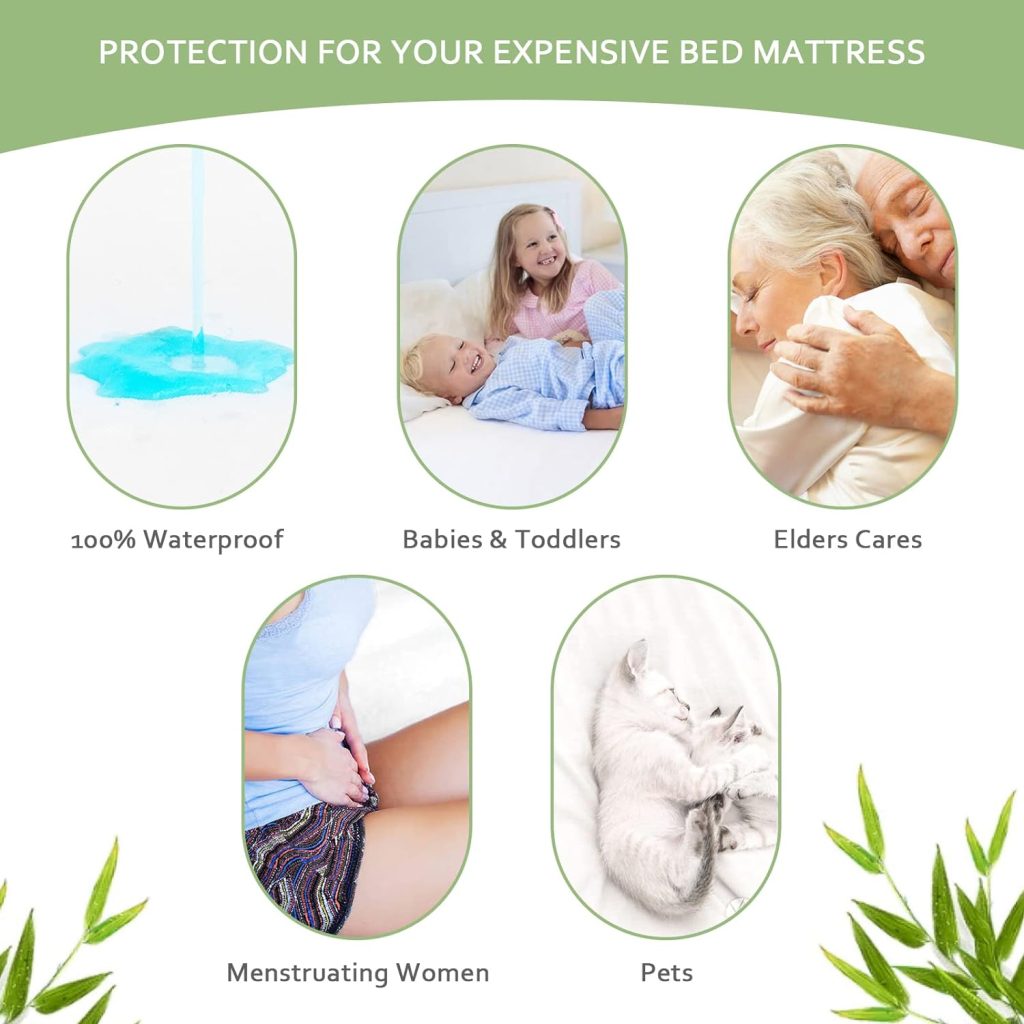 Waterproof Mattress Protector Twin Size, Skin Friendly and Breathable Twin Mattress Protector for 14 Deep Pocket, Viscose Made from Bamboo Jersey Mattress Cover