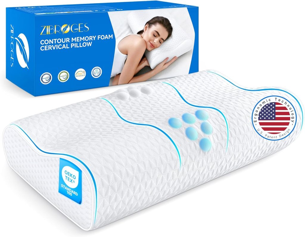 Zibroges Sandwich Cervical Neck Pillow Queen Size, Dynamic Memory Foam Pillow for Neck Shoulder Pain Relief, Ergonomic Adjustable Bed Contour Pillow for Side, Back  Stomach Sleepers CertiPUR-US