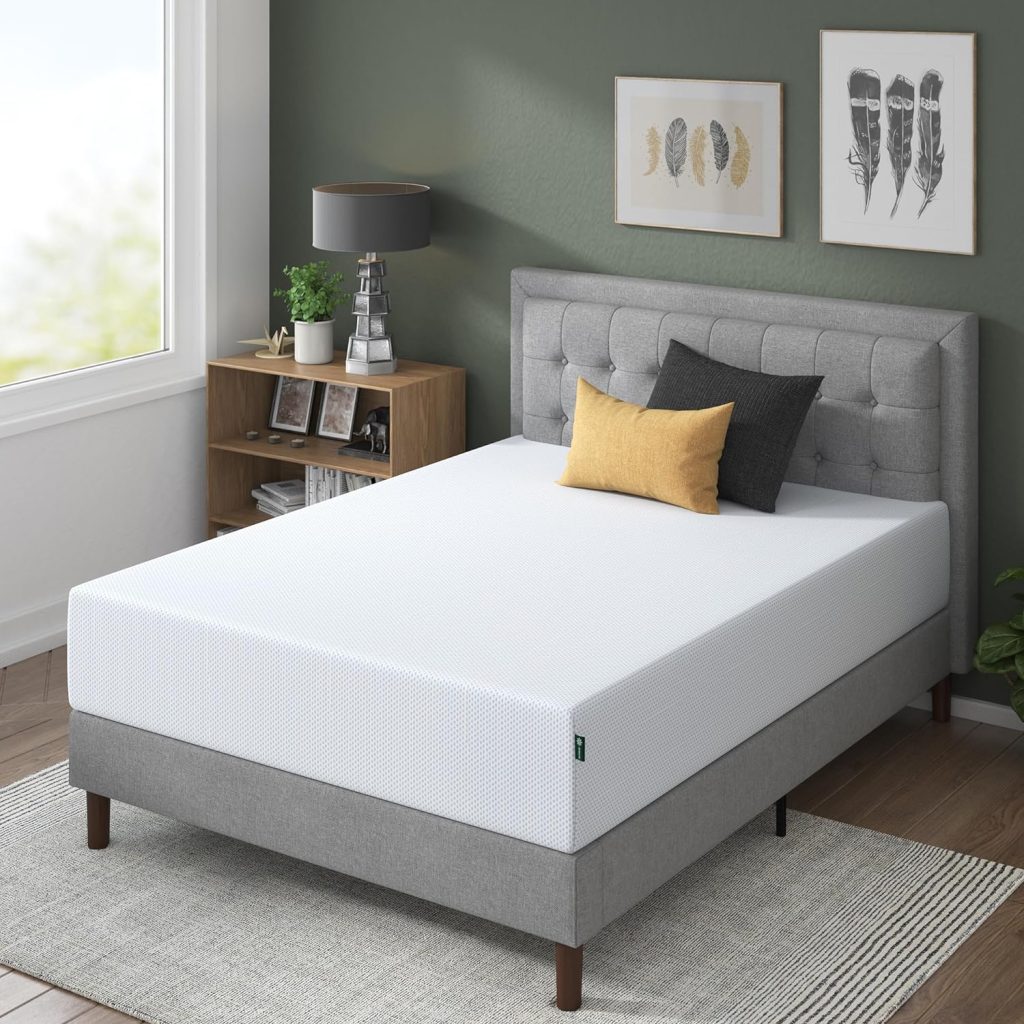 ZINUS 12 Inch Green Tea Cooling Gel Memory Foam Mattress, Fiberglass Free, Cooling Gel Foam, Pressure Relieving, CertiPUR-US Certified, Bed-in-a-Box, Queen , White