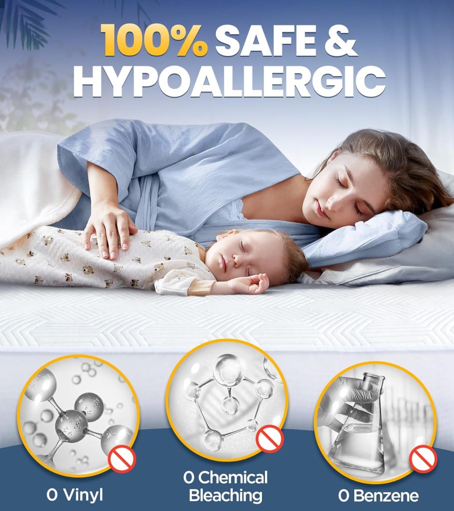 100% Waterproof Mattress Protector with High Resistance to Liquid, Breathable 3D Air Full Mattress Protector, Ultra Soft Cooling Bamboo Mattress Cover Hypoallergenic Quiet Bed Cover Fits 6-21