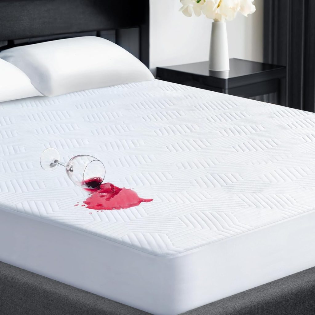 100% Waterproof Mattress Protector with High Resistance to Liquid, Breathable 3D Air Full Mattress Protector, Ultra Soft Cooling Bamboo Mattress Cover Hypoallergenic Quiet Bed Cover Fits 6-21