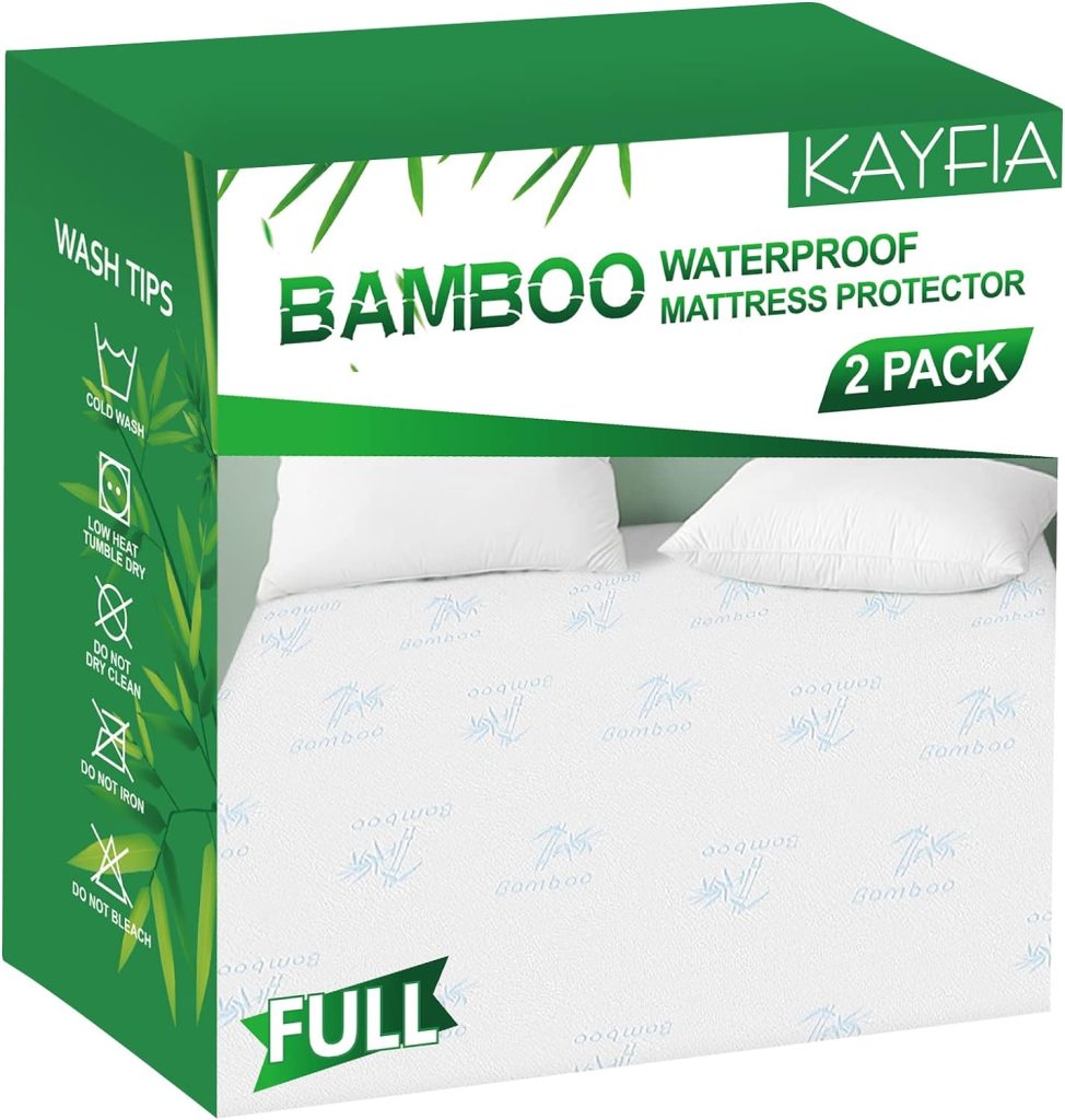 2 Pack Queen Mattress Protector Waterproof Mattress Pad Premium Rayon Made from Bamboo Mattress Protector Ultra Soft Breathable Noiseless Mattress Cover Fits 6-21 Deep Pocket (Queen, 2 Pack)