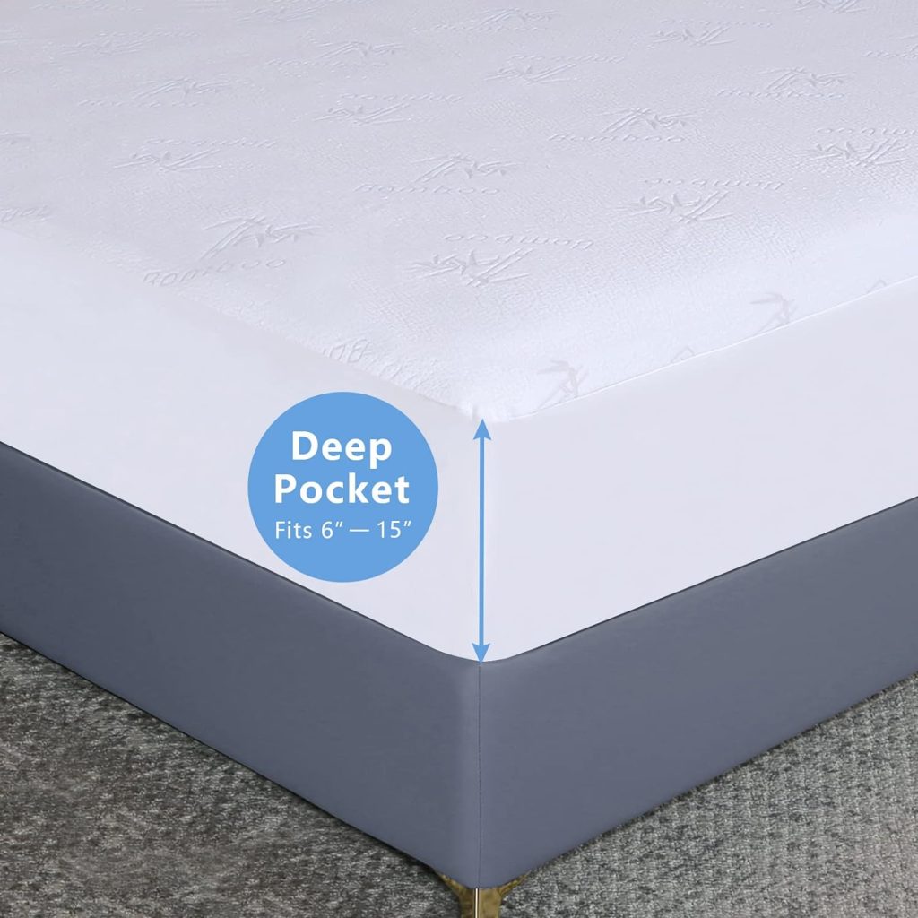 2 Pack Queen Mattress Protector Waterproof Mattress Pad Premium Rayon Made from Bamboo Mattress Protector Ultra Soft Breathable Noiseless Mattress Cover Fits 6-21 Deep Pocket (Queen, 2 Pack)