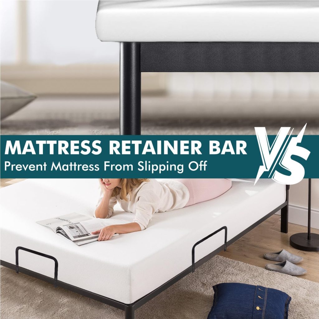 2Pcs Mattress Retainer Bar, ANTEQI Bed Frame Mattress Anti-Slip Baffle Adjustable Mattress Slide Stopper, Metal Mattress Holder Bed Gripper in Place to Keep Mattress from Sliding, Easy to Install