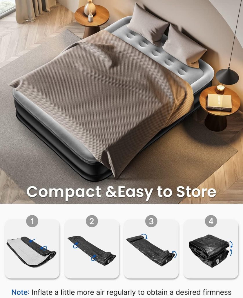 Airefina 18 Full Size Air Mattress with Built in Pump, Blow Up Mattress with Self Inflation, Durable, Portable  Flocked Top Inflatable Mattress,75x54x18in Airbed with Smooth Surface