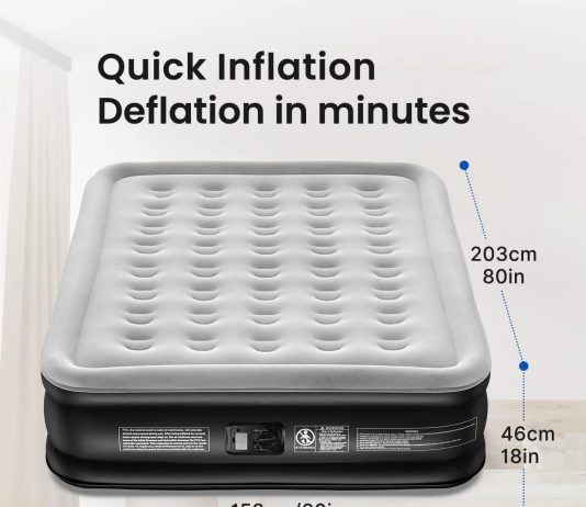 airefina 18 full size air mattress with built in pump blow up mattress with self inflation durable portable flocked top 1 4
