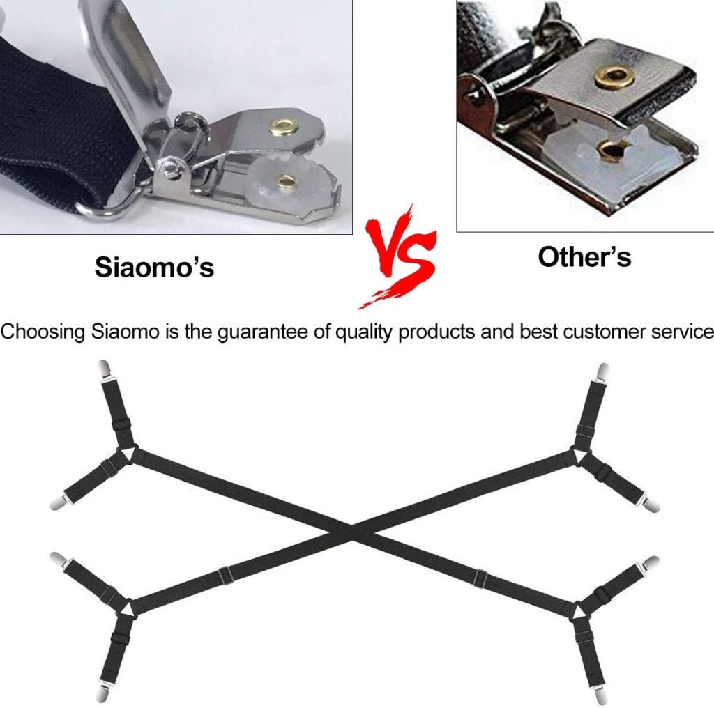 Bed Sheet Holder Straps - Adjustable Crisscross Clips Elastic Band Fitted Bed Sheet Fasten Suspenders Grippers,2Pcs/Set Black