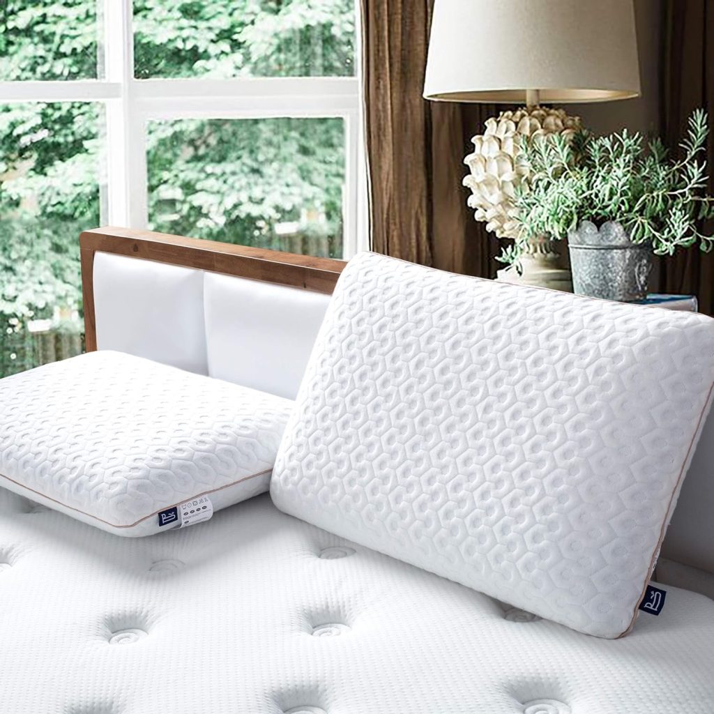 BedStory Memory Foam Pillow Medium Firm - Gel Foam Pillows for Sleeping Standard Size - Orthopedic Bed Pillows for Neck Pain - Stomach  Back Sleepers