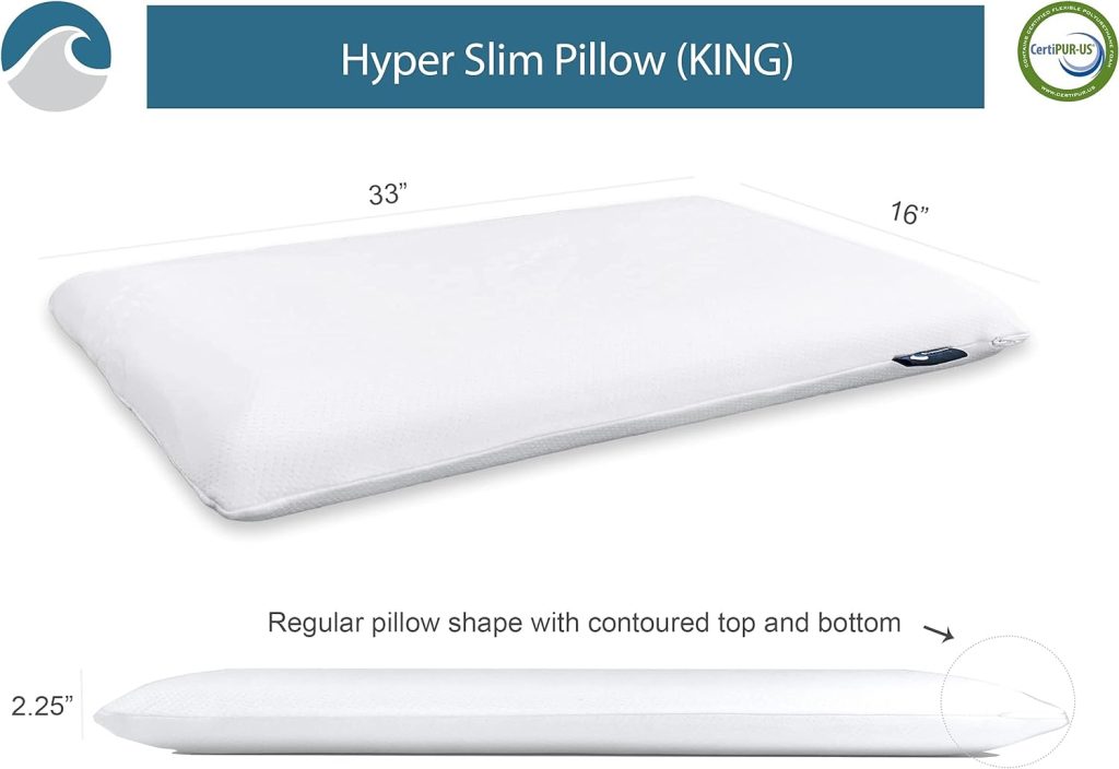 Bluewave Bedding Hyper Slim Gel Memory Foam Pillow for Stomach and Back Sleepers - Thin, Flat Design for Cervical Neck Alignment and Deeper Sleep (2.25-Inches Height, Standard Size)