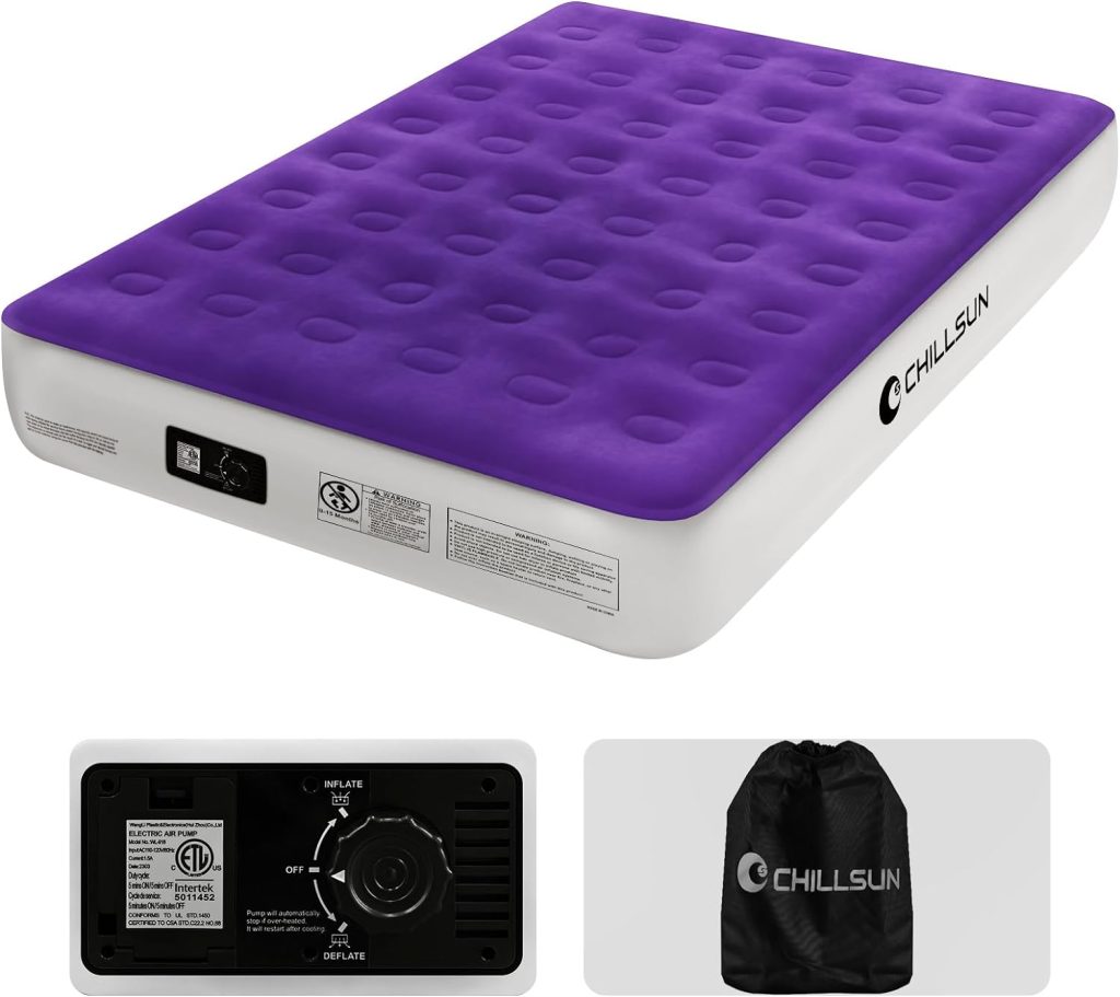 CHILLSUN Queen Air Mattress with Built-in Pump,2 Mins Quick Inflate/Deflate Double Height Inflatable for Camping, Home, Portable Travel, 13 Adjustable Blow Up , Durable Waterproof CHILLSUN Queen Air Mattress with Built-in Pump,2 Mins Quick Inflate/Deflate Double Height Inflatable for Camping, Home, Portable Travel, 13 Adjustable Blow Up , Durable Waterproof