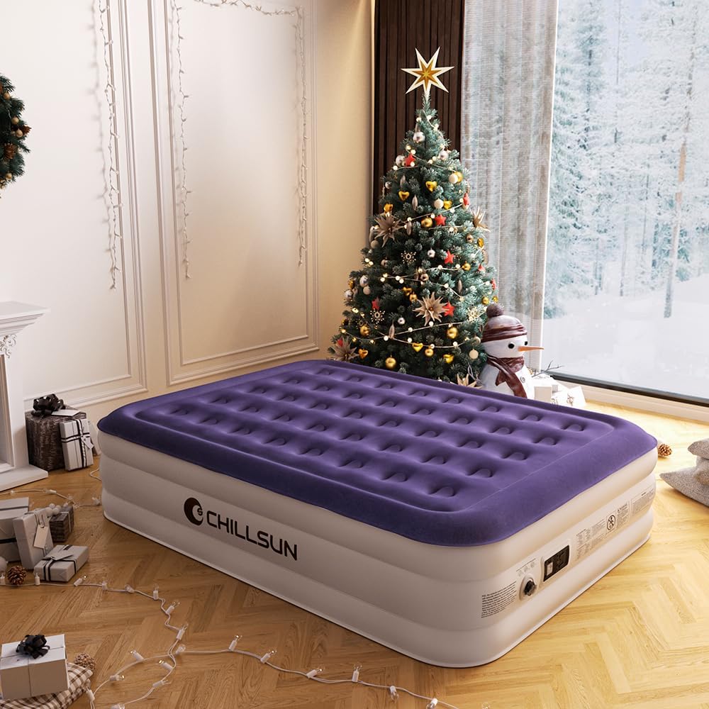 CHILLSUN Twin Air Mattress Inflatable Airbed with Built in Pump, 3 Mins Quick Self-Inflation, Comfortable Top Surface Blow Up Bed for Home Portable Camping Travel, 75x39x18, 550 lb MAX