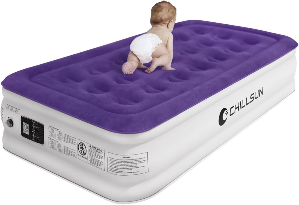 CHILLSUN Twin Air Mattress Inflatable Airbed with Built in Pump, 3 Mins Quick Self-Inflation, Comfortable Top Surface Blow Up Bed for Home Portable Camping Travel, 75x39x18, 550 lb MAX