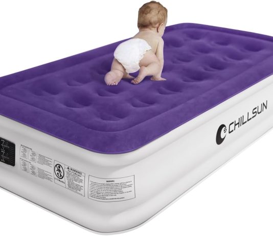 chillsun twin air mattress inflatable airbed with built in pump 3 mins quick self inflation comfortable top surface blow