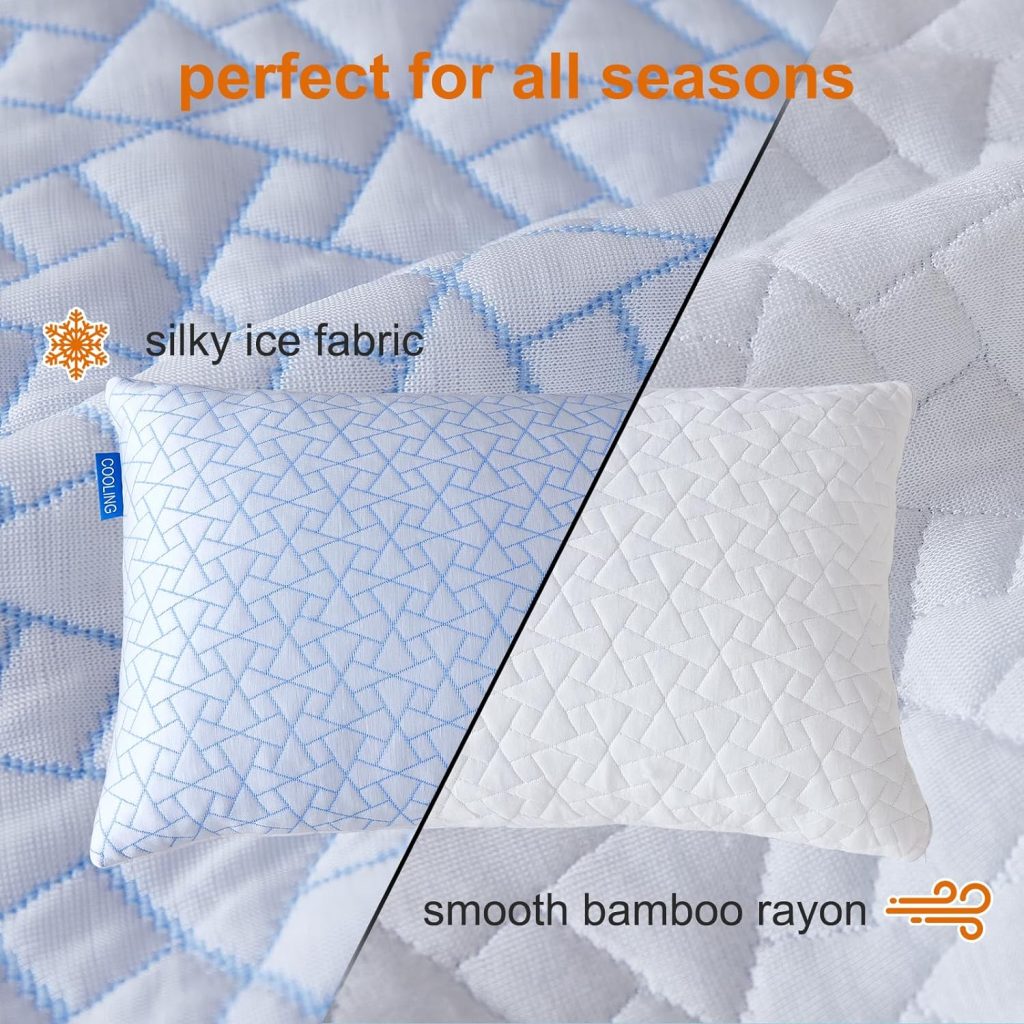 Cooling Pillow for hot Sleepers - Bamboo Pillow for Side and Back Sleeper - Adjustable Bed Pillows Queen for Neck and Shoulder Pain Relief - Shredded Memory Foam Cooling Gel Pillow with Extra Fill