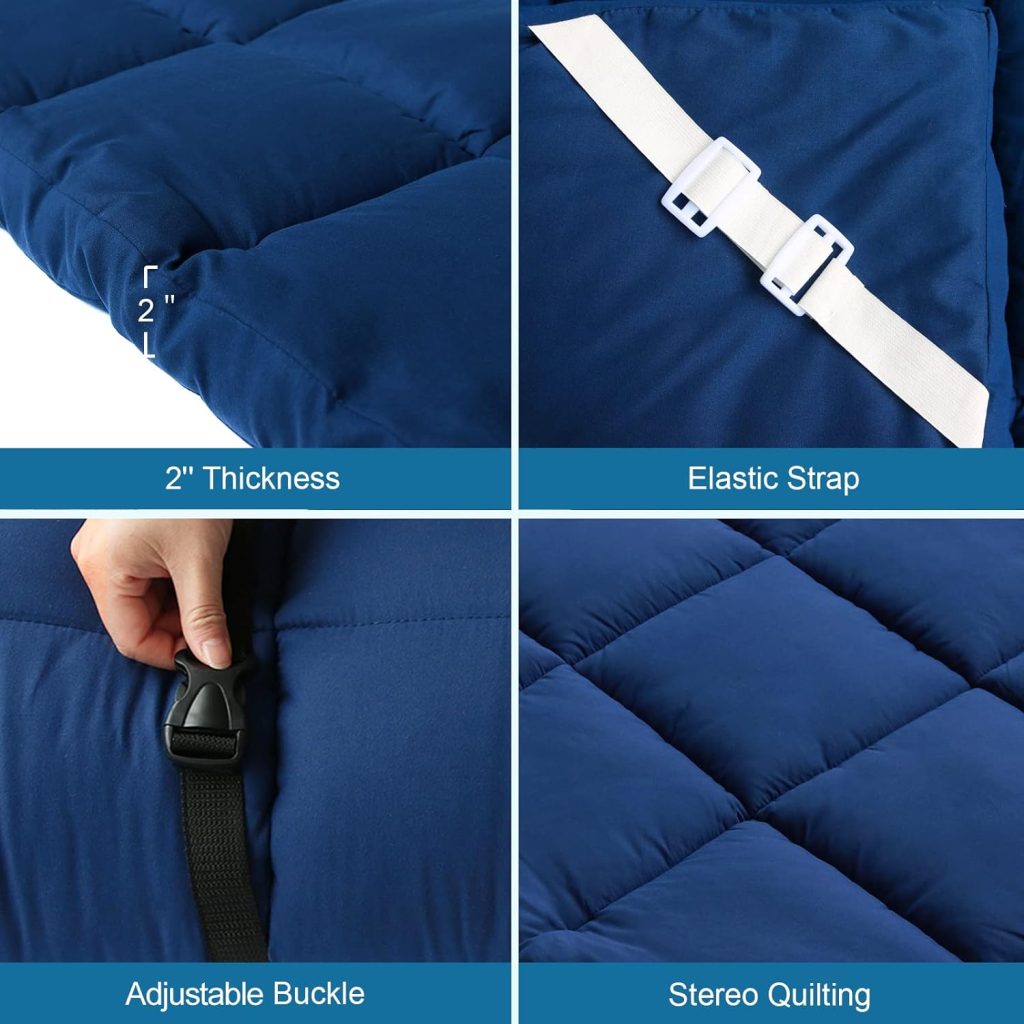 Cot Mattress Topper (Improved Thickness), Quilted Cot Pads for Camping, Soft Comfortable Sleeping Cot Mattress Pad Only, Camping Mattress Pad 75x30 for Camp Cot/Rv Bunk/Narrow Twin Beds, Navy