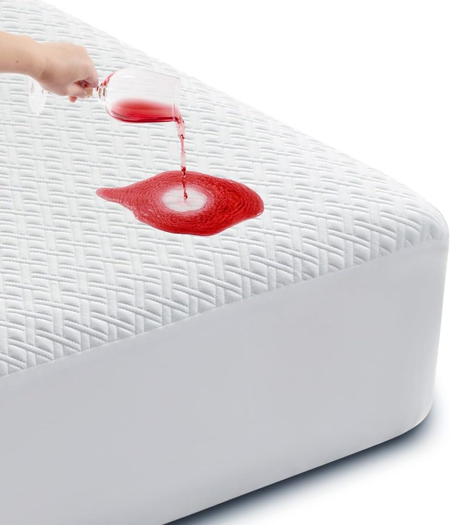 Cozymaker Queen Size 100% Waterproof Mattress Protector, Cooling Bamboo Mattress Cover Fitted 8-21 Deep Pocket, 3D Air Fabric Soft Breathable bed Mattress Pad Cover Noiseless Washable (White, Queen)