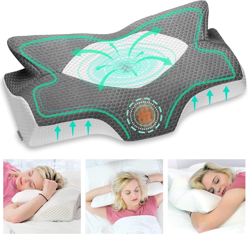 Elviros Cervical Memory Foam Pillows for Neck and Shoulder Pain, Ergonomic Orthopedic Sleeping Neck Contoured Support Pillow for Side , Back and Stomach Sleepers (Grey)