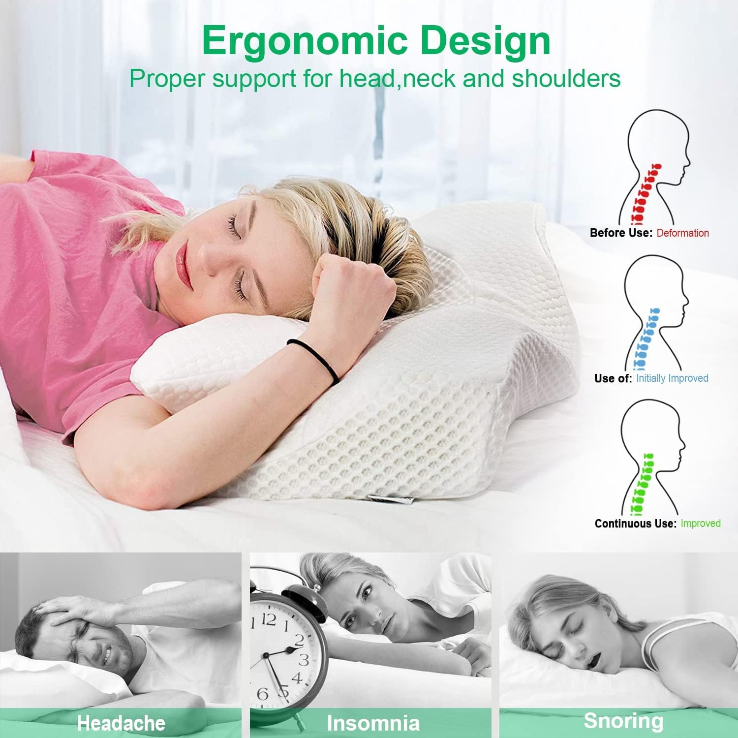 elviros cervical memory foam pillows for neck and shoulder pain ergonomic orthopedic sleeping neck contoured support pil 4
