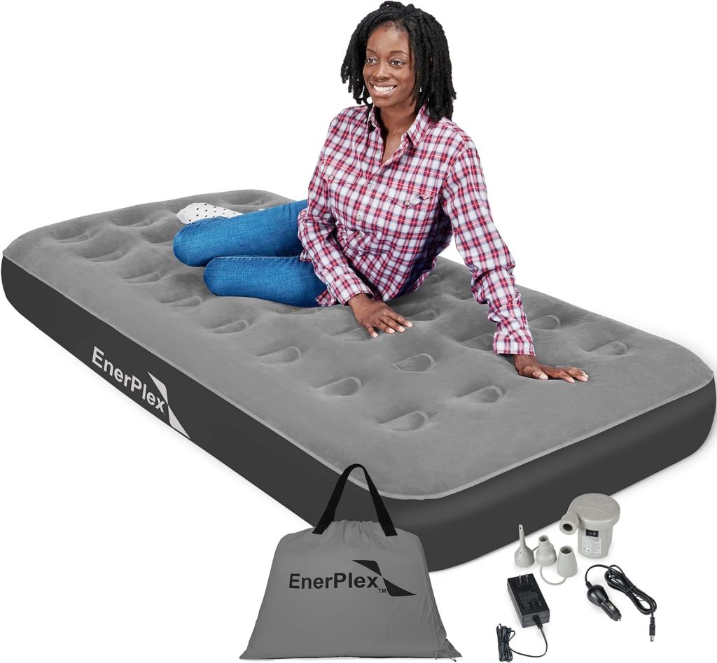 EnerPlex Never-Leak Camping Series Twin/Queen Camping Airbed with High Speed Pump Air Mattress Single High Inflatable Blow Up Bed for Home Camping Travel EnerPlex Never-Leak Camping Series Twin/Queen Camping Airbed with High Speed Pump Air Mattress Single High Inflatable Blow Up Bed for Home Camping Travel