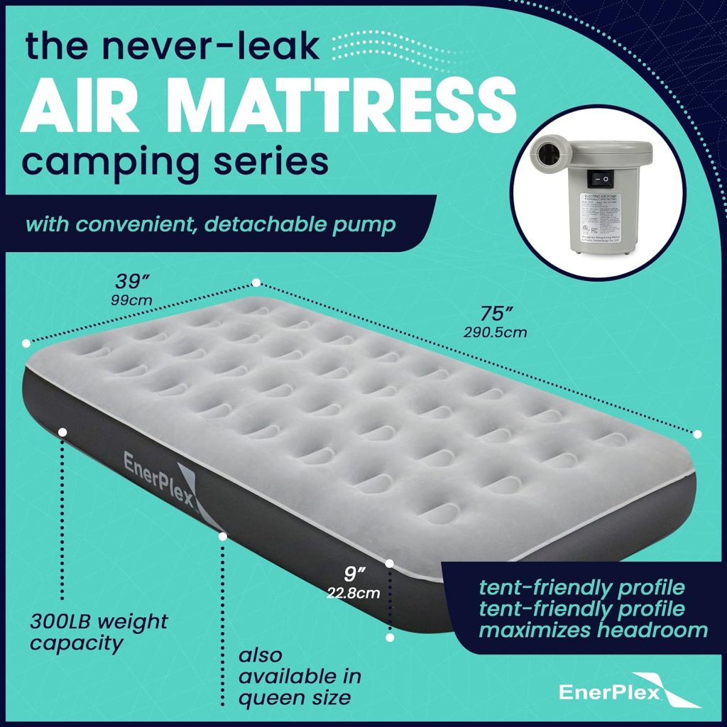 EnerPlex Never-Leak Camping Series Twin/Queen Camping Airbed with High Speed Pump Air Mattress Single High Inflatable Blow Up Bed for Home Camping Travel EnerPlex Never-Leak Camping Series Twin/Queen Camping Airbed with High Speed Pump Air Mattress Single High Inflatable Blow Up Bed for Home Camping Travel