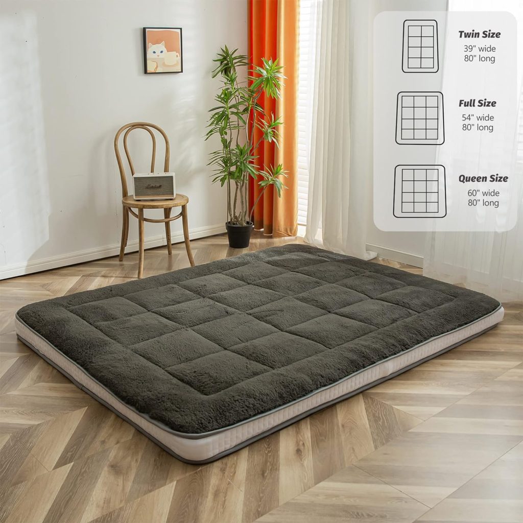 Extra Thick Futon Floor Mattress, Padded Japanese Folding Roll Up Mattress Sleeping Pad, Foldable Camping Portable Mattress Shikibuton, Bed Mattress Topper, Floor Lounger Guest Bed for Couch Car
