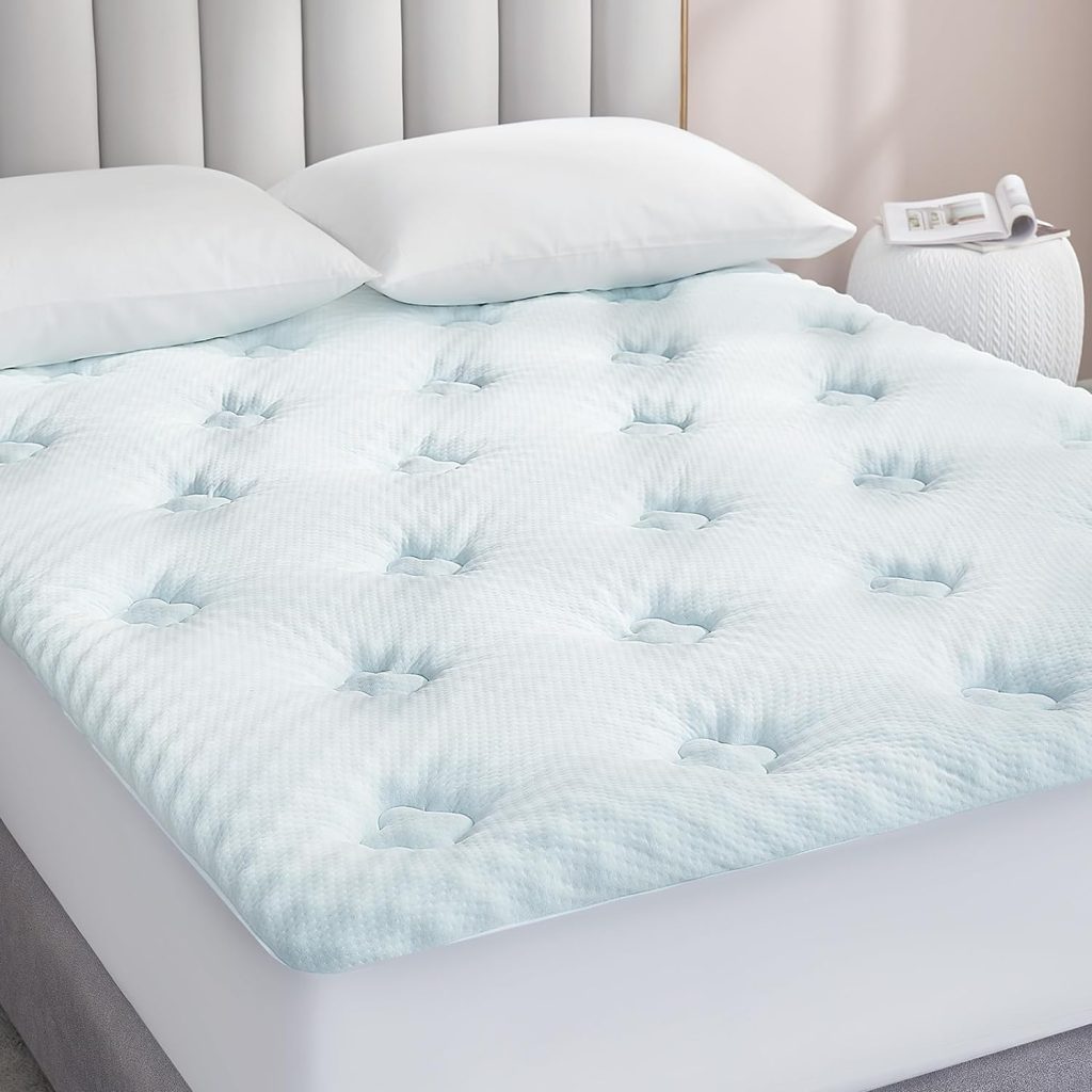 Hansleep Memory Foam Mattress Topper Queen, Cooling Gel Queen Mattress Topper with Deep Pocket, Breathable Mattress Pad Cover for Queen Size Bed, 60x80 Inches，White