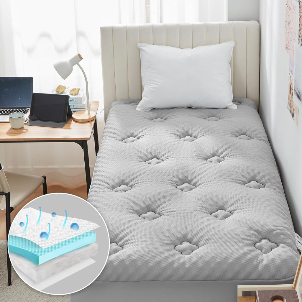 Hansleep Memory Foam Mattress Topper Queen, Cooling Gel Queen Mattress Topper with Deep Pocket, Breathable Mattress Pad Cover for Queen Size Bed, 60x80 Inches，White