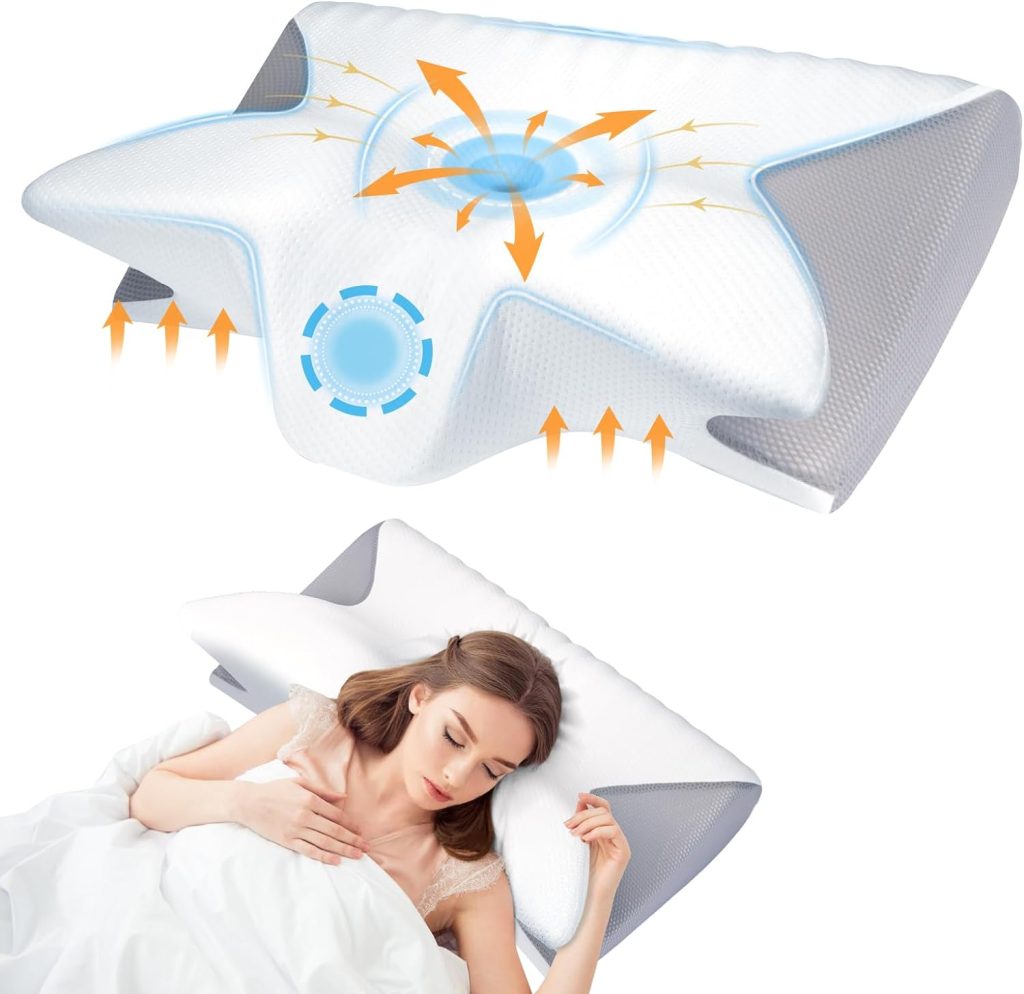 Hexus Cervical Pillow for Neck Pain Relief, Ergonomic Hollow Design, Odorless Memory Foam Pillow for Sleeping, Orthopedic Contour Neck Support Pillows for Side, Back, and Stomach Sleepers, White