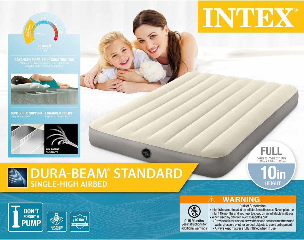INTEX 64102E Dura-Beam Standard Single-High Air Mattress: Fiber-Tech – Full Size – 10in Bed Height – 600lb Weight Capacity – Pump Sold Separately INTEX 64102E Dura-Beam Standard Single-High Air Mattress: Fiber-Tech – Full Size – 10in Bed Height – 600lb Weight Capacity – Pump Sold Separately