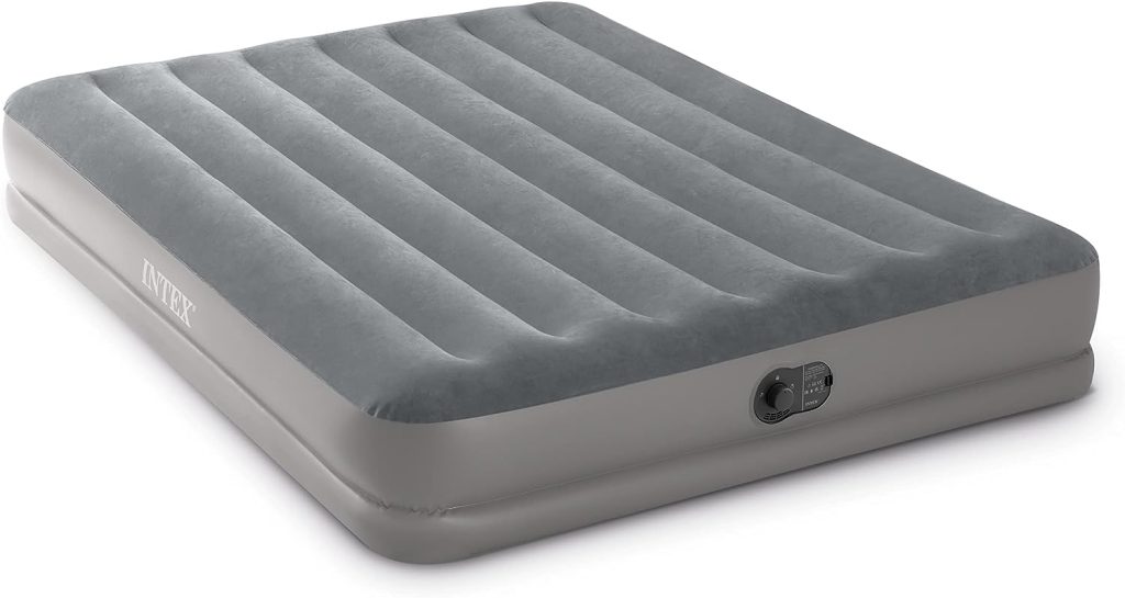 INTEX 64112E Dura-Beam Standard Prestige Air Mattress: Fiber-Tech – Twin Size – Built-in USB Electric Pump – 12in Bed Height – 300lb Weight Capacity,Grey