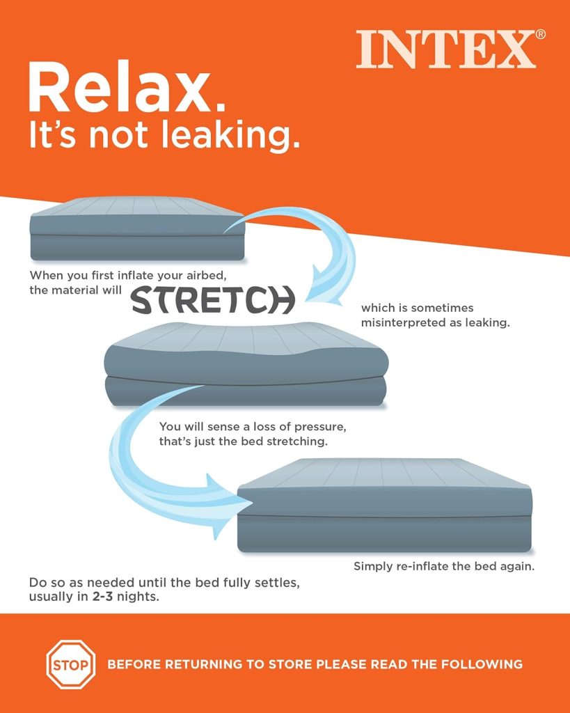 INTEX 64112E Dura-Beam Standard Prestige Air Mattress: Fiber-Tech – Twin Size – Built-in USB Electric Pump – 12in Bed Height – 300lb Weight Capacity,Grey