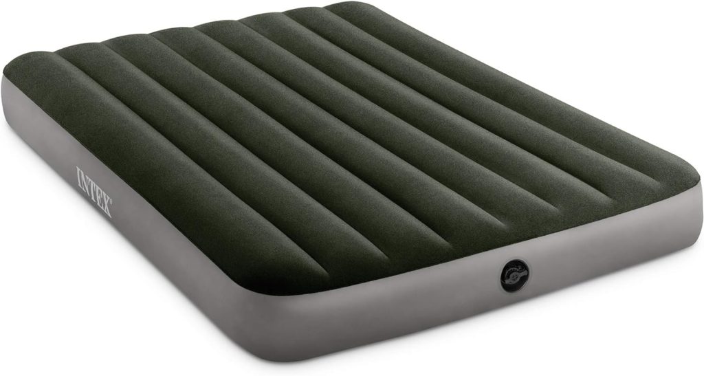 INTEX 64778E Dura-Beam Standard Prestige Air Mattress: Fiber-Tech – Full Size – Hand-Held Battery Pump – 10in Bed Height – 600lb Weight Capacity Green