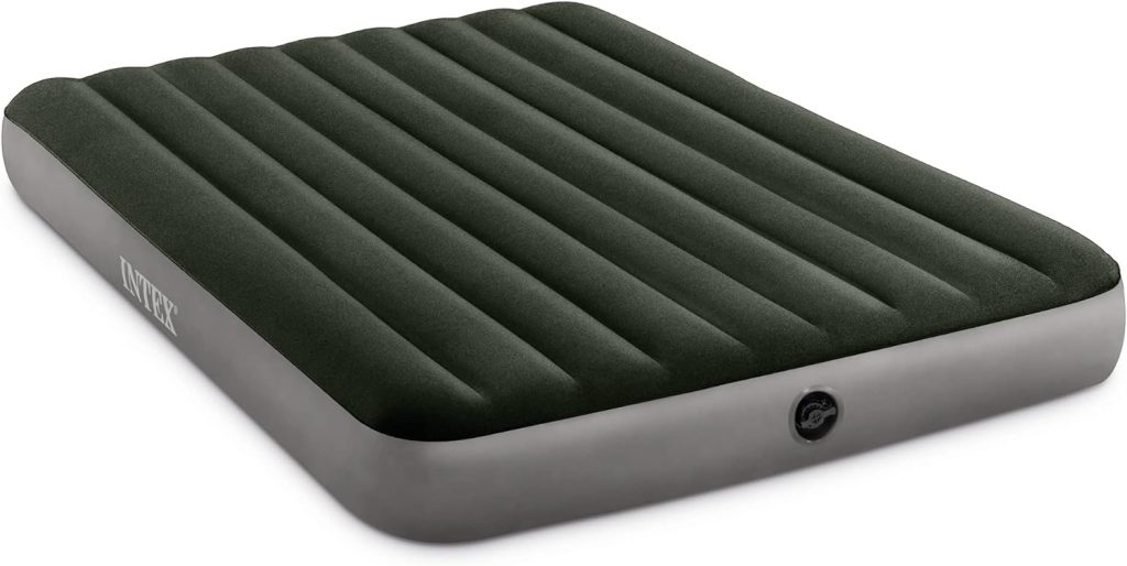 INTEX 64778E Dura-Beam Standard Prestige Air Mattress: Fiber-Tech – Full Size – Hand-Held Battery Pump – 10in Bed Height – 600lb Weight Capacity Green