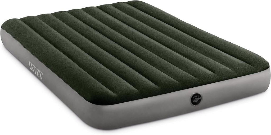 INTEX 64778E Dura-Beam Standard Prestige Air Mattress: Fiber-Tech – Full Size – Hand-Held Battery Pump – 10in Bed Height – 600lb Weight Capacity Green