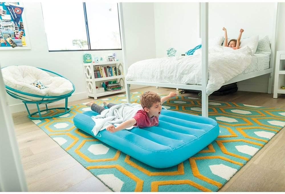 INTEX 66803EP Cozy Kidz Inflatable Airbed: Fiber-Tech – Velvety Soft Surface – Carry Bag Included – Color May Vary – 34.5 x 62 x 7